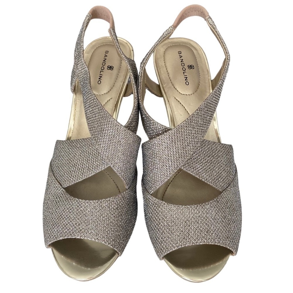 BANDOLINO Malorie Slingback Heels Wish Bone Peep Toe Gold Sparkle Women Size 8